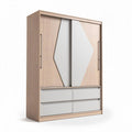 Armario de dos puertas correderas en color madera y gris 200 x 100 x 220cm