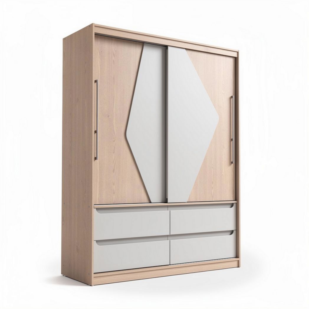 Armario de dos puertas correderas en color madera y gris 200 x 100 x 220cm