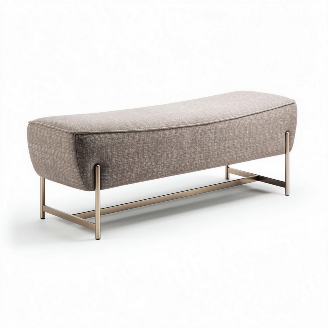 Banco tapizado en tela beige con estructura de metal 150 x 50 x 40cm