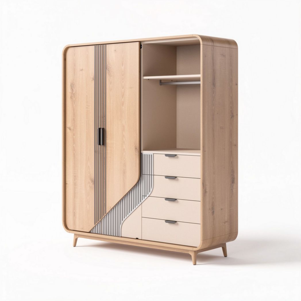 Armario moderno de madera con estantería y cajones de 150 x 100 x 200cm